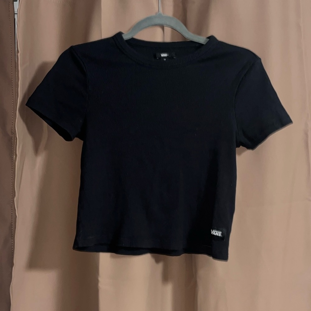Women’s vans size M black crop top. Thicker fabric with collar.